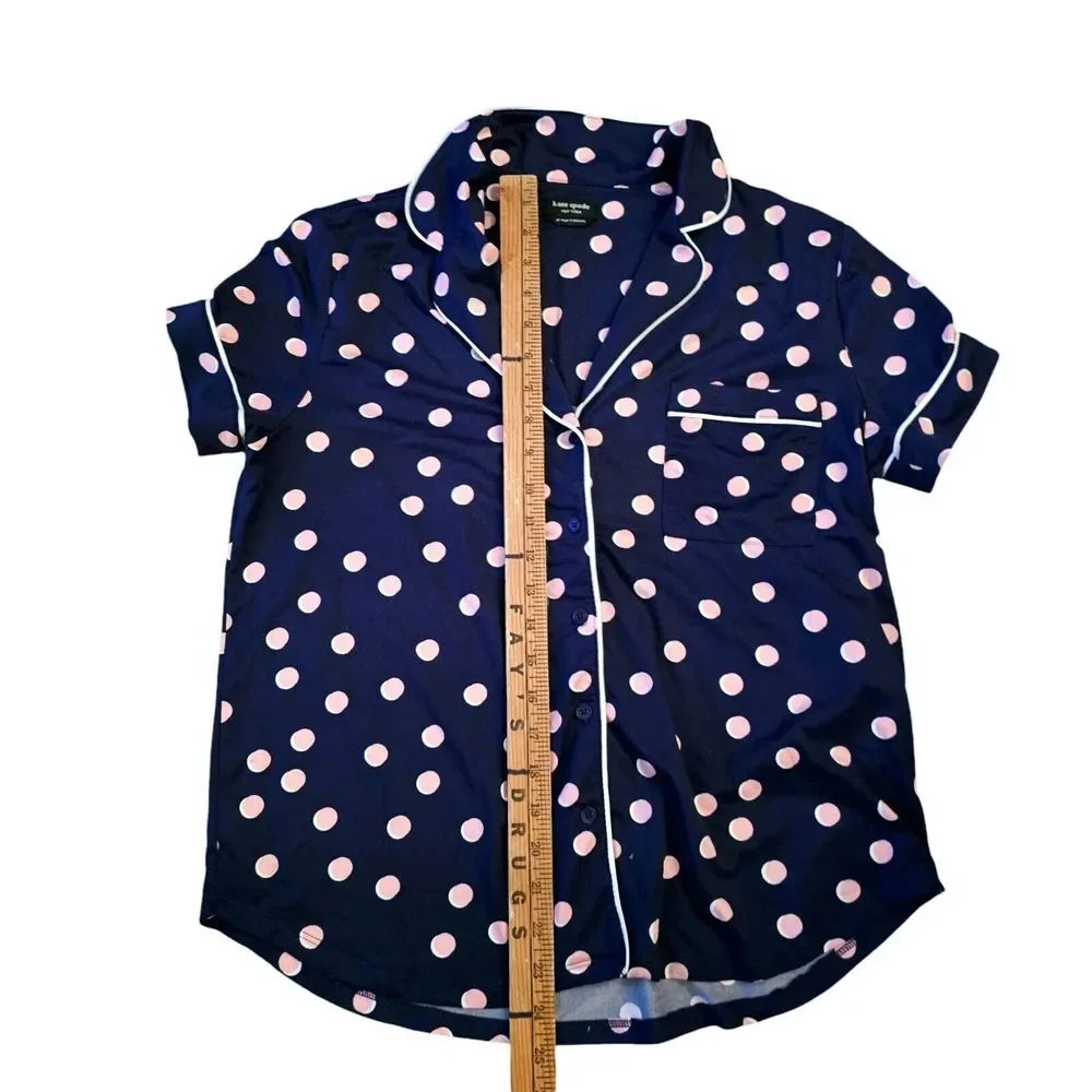 Kate Spade Polka Dot Soft Navy Pink Pajama Top OnlySize M NO‎ TAGS 00237
